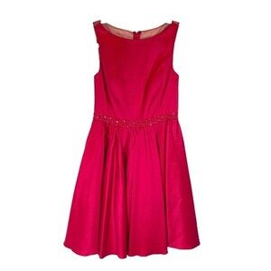 Aidan Mattox Cocktail Dress Barbie Hot Pink Nude Illusion Mesh Back Fit & Flare